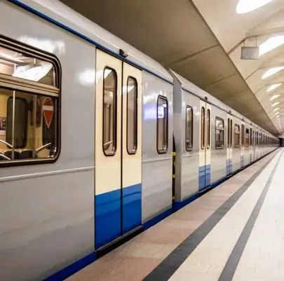 Metro train at a station platform
