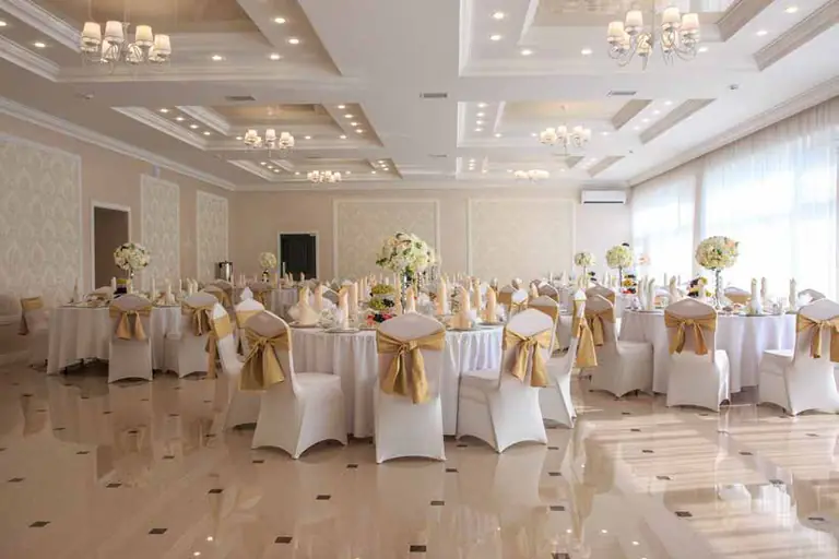 Banquet hall laid for an event, of the kind proposed at Dosti Club Lush, Dosti Greenscapes