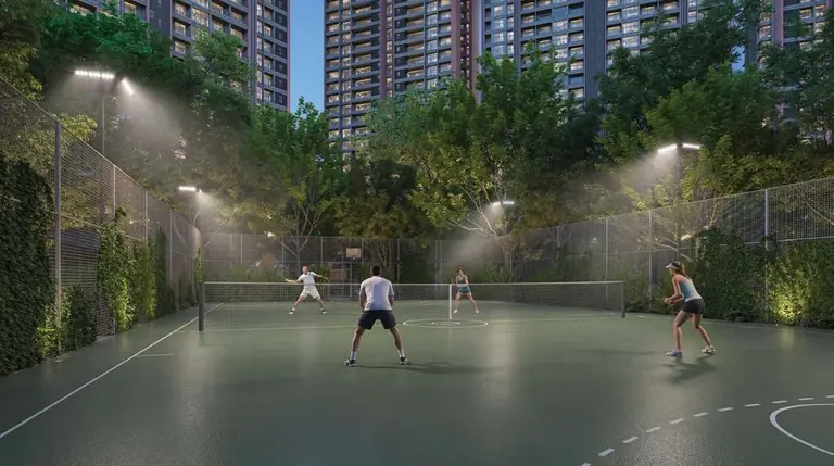 Floodlit courts on the podium at Yashada EVO
