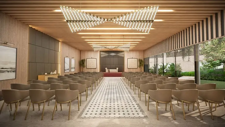 The multipurpose hall laid out for an event at Yashada EVO, Punawale