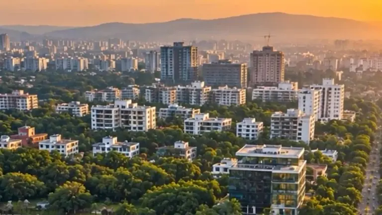 Aerial view at sunset over Mundhwa and Koregaon Park, Pune